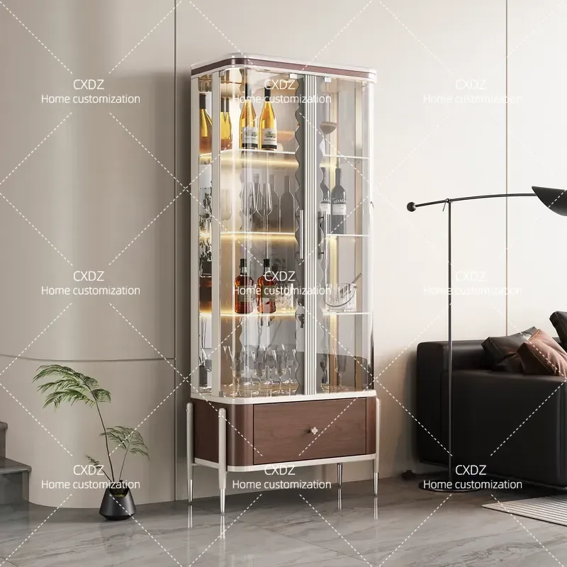 Bairuite wine cabinet living room against the wall 2026 new double door glass cabinet figure display cabinet light luxury