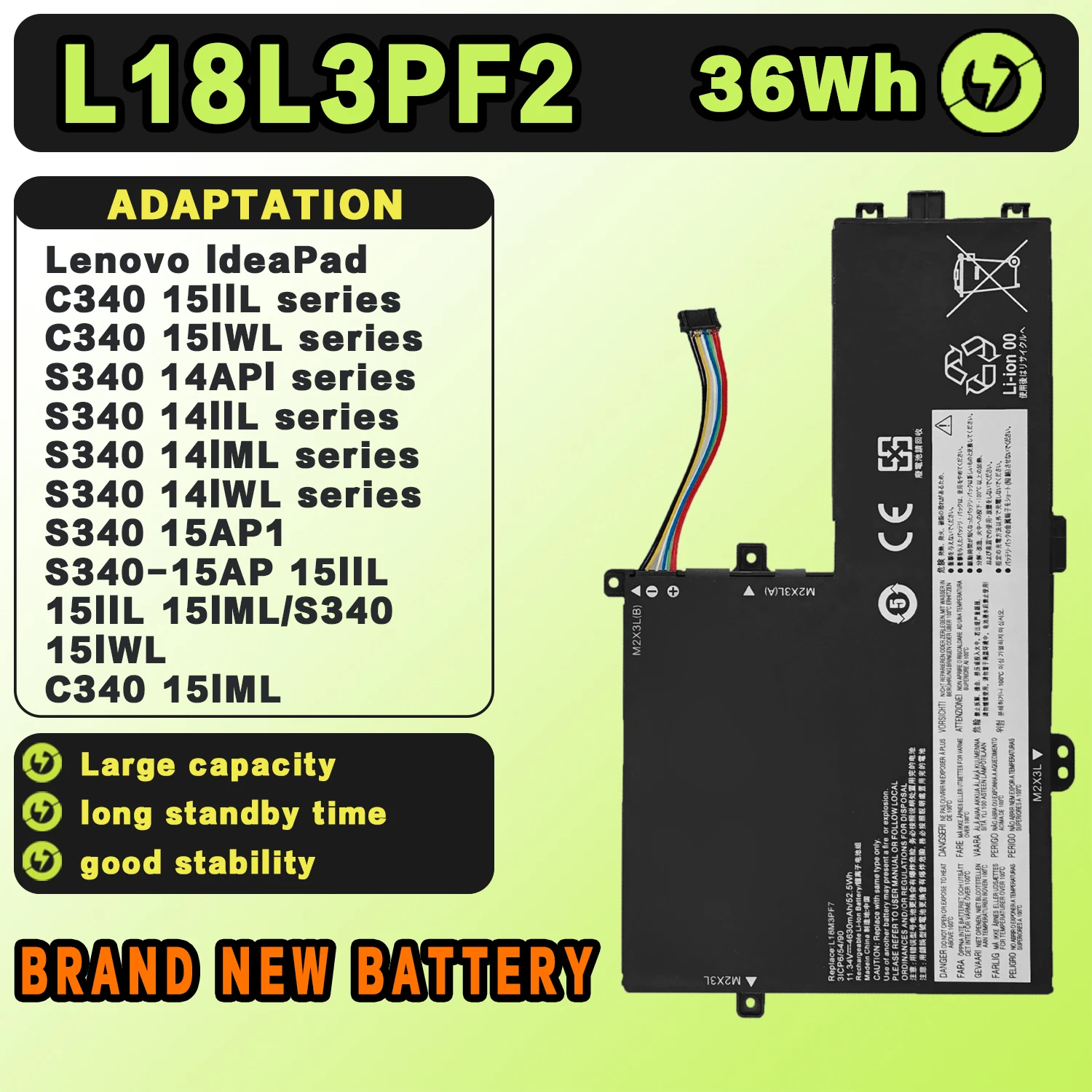 SAT L18L3PF2 New Laptop Batteries Replacement For LENOVO IdeaPad C340 S340 14API 14IML 15IWL L18M3PF6 L18C3PF7 11.34V-36Wh