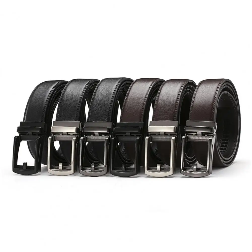 Faux Leather Belt For Men Micro Automatic Buckle Ratchet Track Belt Scratch-resistant Belt Fashion Accessories