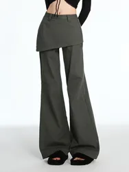ZHISILAO Fake 2 Pics Casual Cargo Pants Women Vintage Patchwork High Waist Flare Straight Trousers 2024