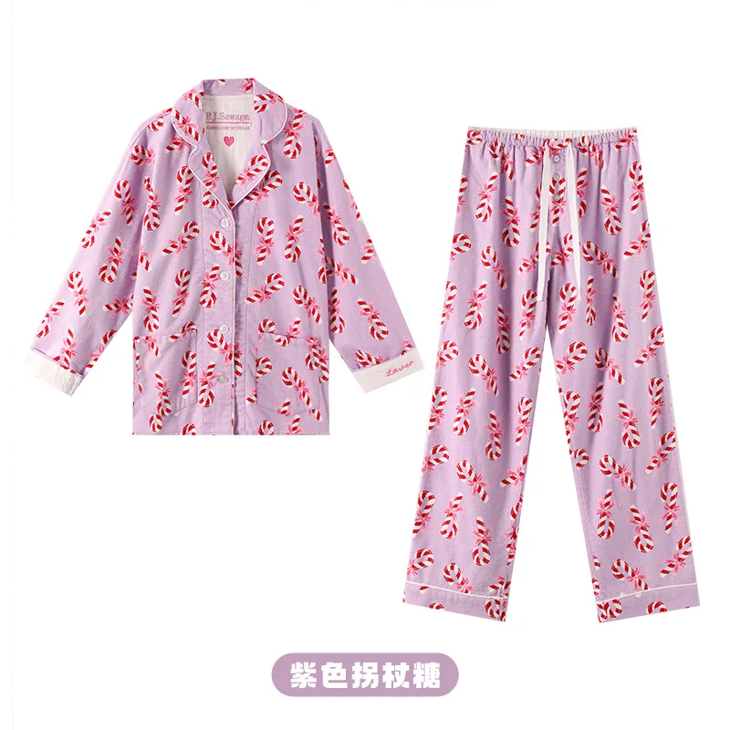 100% Cotton Pajamas for Women Loose Cartoon Long Sleeve Pants Loungewear Women 2 Piece Set Pj Women Outfit Sleepwear Set Pijamas