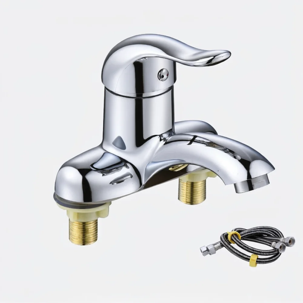 Elegant Brass Basin Faucet Two Hole Mixer Tap Modern Bathroom Sink Faucet Dual Handle Cold Hot Water Washbasin Tap