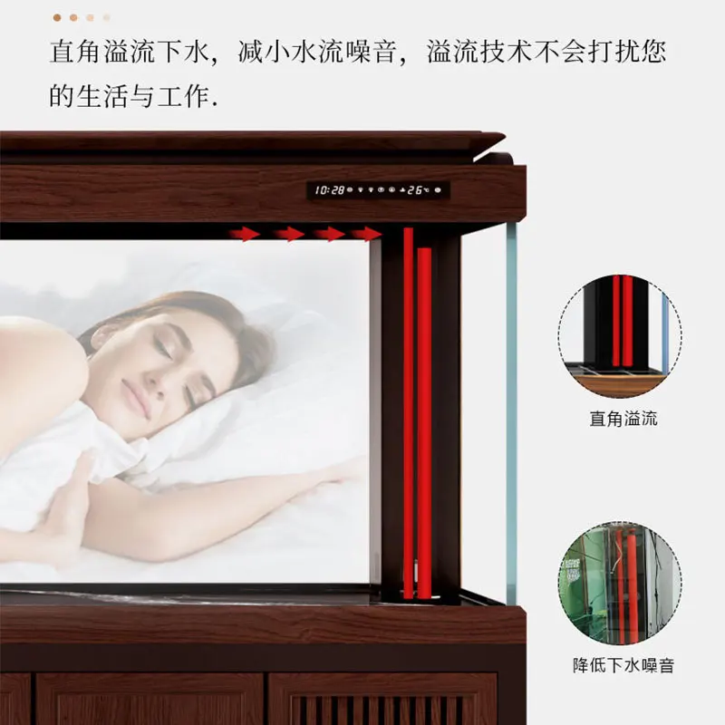 خزان الأسماك لغرفة المعيشة، حوض السمك المنزلي ذو القاع الكبير، أبيض جدًا