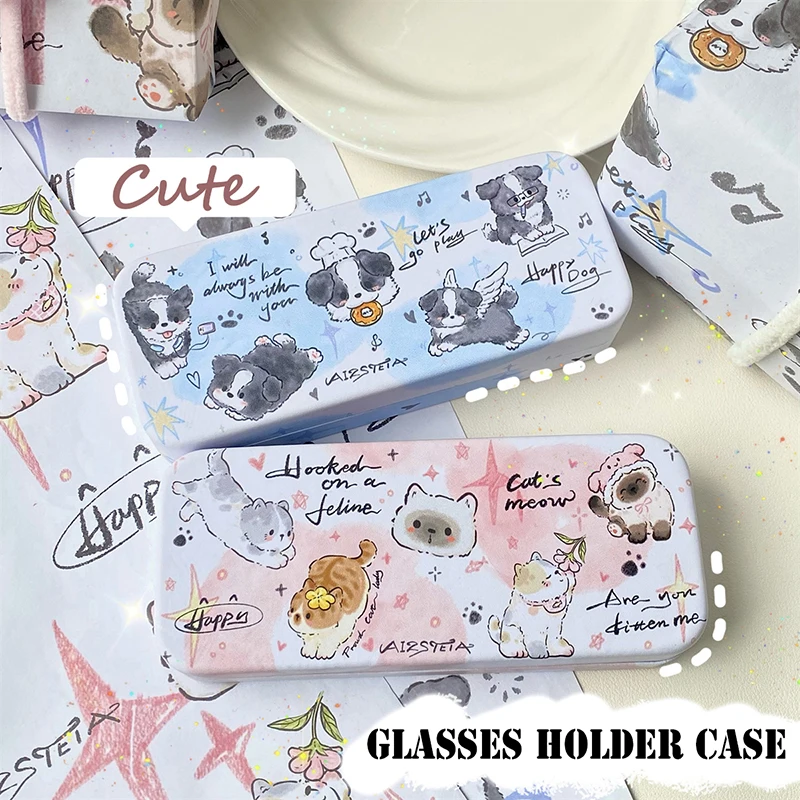 Cute Cartoon Cat Dog Glasses Box Portable Sunglasses Storage Case PU Eyeglasses Holder Glasses Organizer Box Accessories Gift