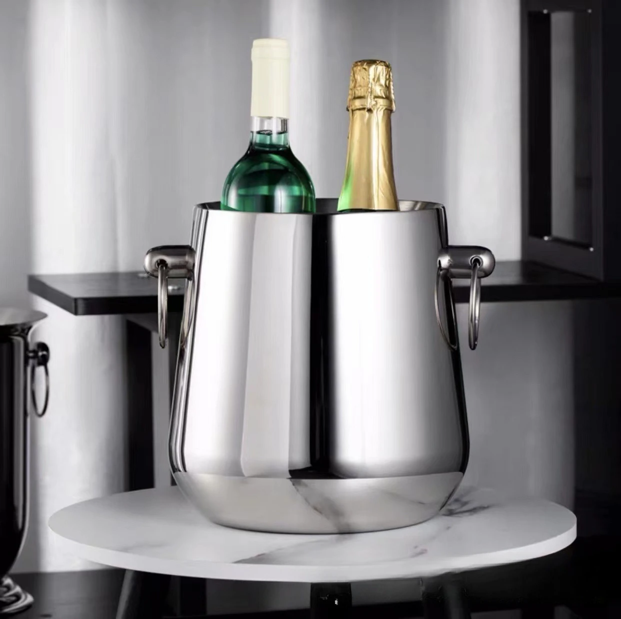 European luxury champagne bucket double stainless steel red wine ice bucket household foreign wine cooling bar ktv chilled wine