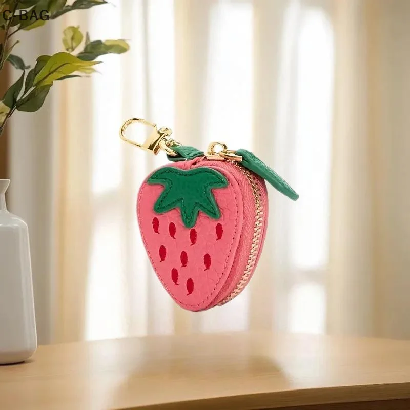 

Charming Simulation Strawberry Coin Bag; Small Fruit-Inspired Money Change Purse with Keychain