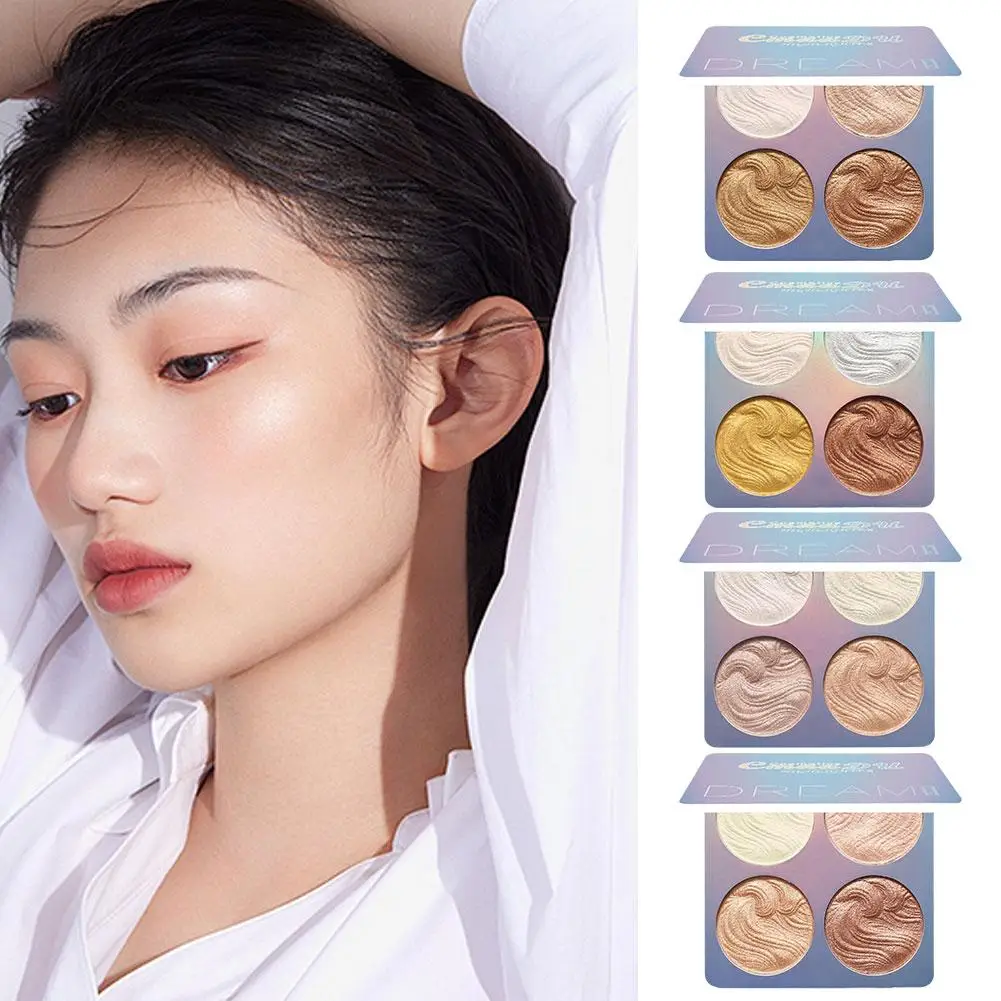 4 Colors Waterproof Face Baked Highlighter Palette Makeup Skin Brighten Contour Luminous Long Lasting Shiny Bronzers Powder M3f6