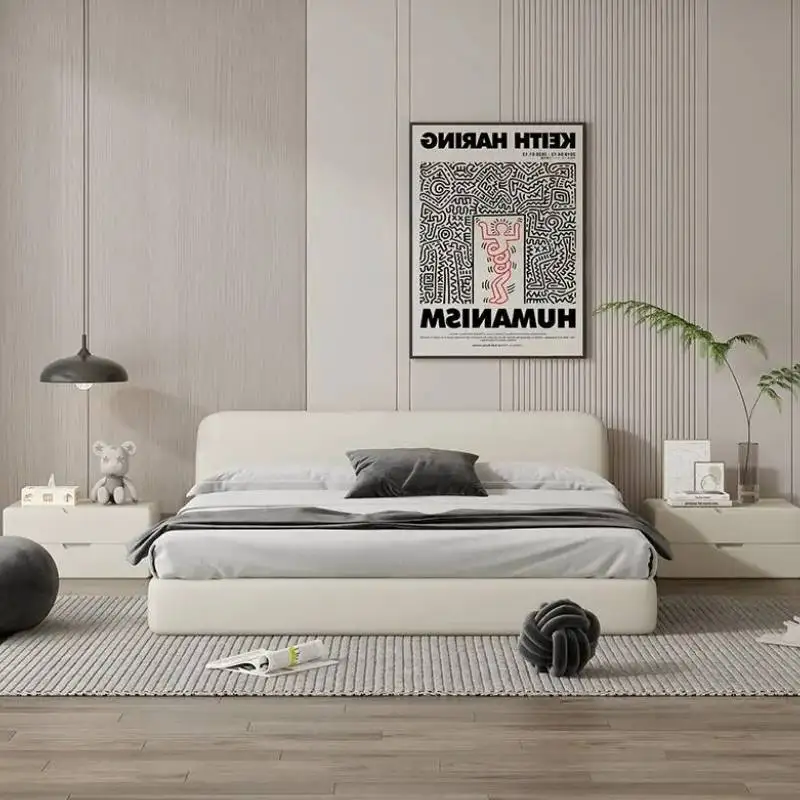 

Двуспальная кровать King с плюшевым дизайном, простые минималистичные белые современные двуспальные кровати для хранения, гибкая деревянная мебель для спальни Camas