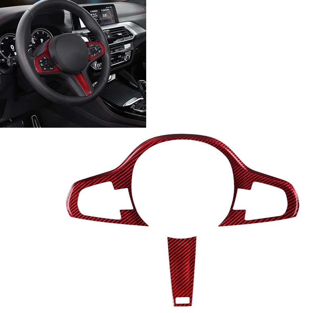 

For BMW X3 X4 G01 X5 G05 2018-2020 Carbon Fiber Steering Wheel Panel Sticker Cover Trim Red/Black