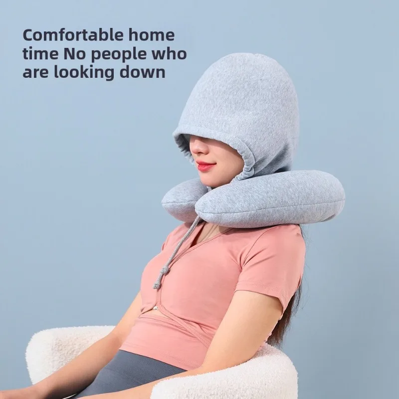 

Cervical Pillow Sleeping U-Shape Airplane Pillow With Hoodie Soft Comfortable Hooded Neck Travel Pillow Home and Decoration Body