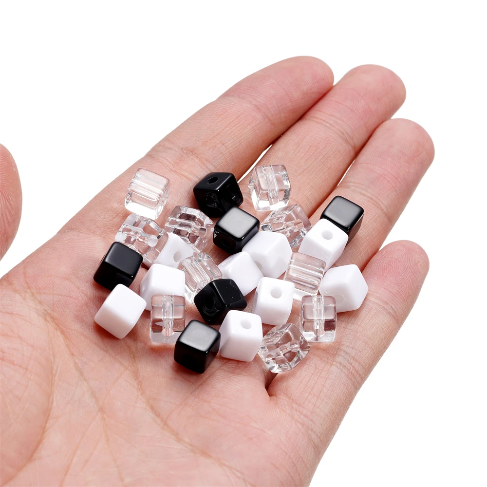 30pcs/lot 7.5mm Acrylic Square Black White Spacer Loose Beads for Handmade DIY Necklace Bracelet Jewelry Making Supplies