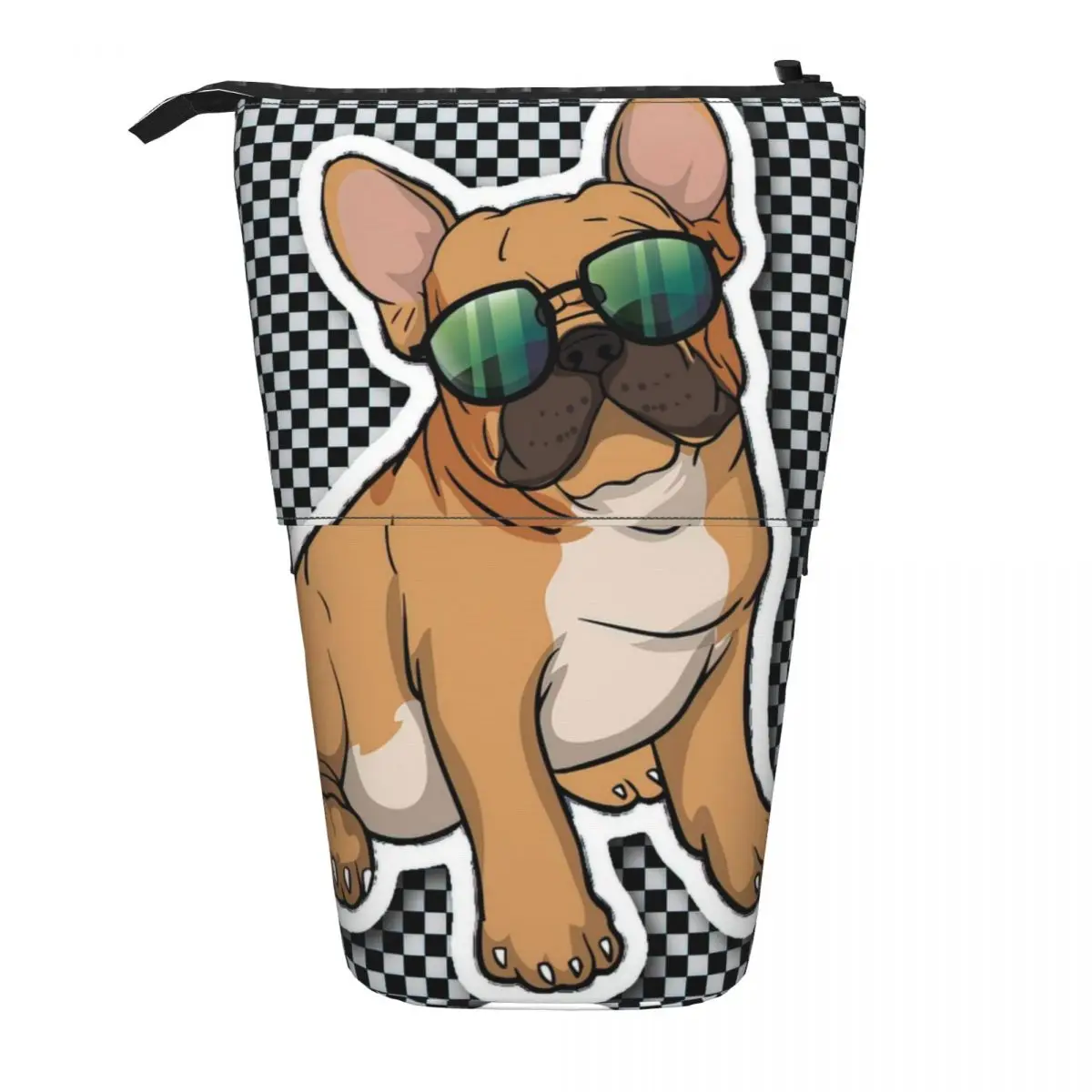 Bulldog americano Pen Box Escola Estudante Zipper Pen Bag Criança Papelaria Saco Lápis Retrátil Vertical Pencase