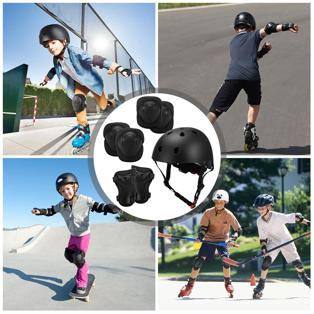 Kids 7 in 1 Helmet and Pads Set Adjustable Kids Knee Pads Elbow Pads Wrist Guards for Scooter Skateboard Roller Skating Cycling