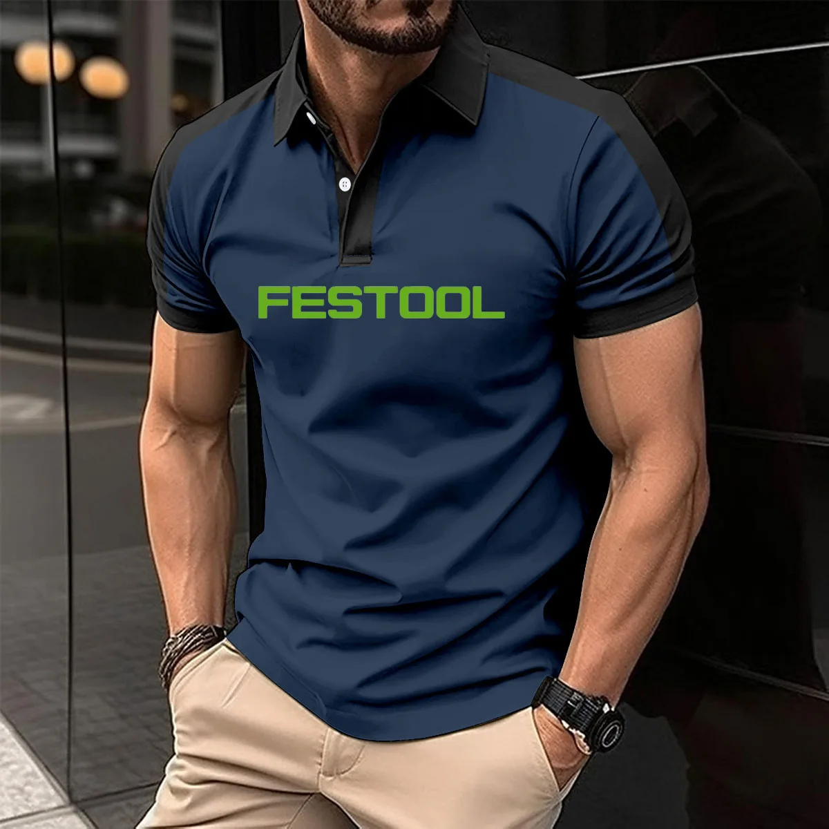 Harajuku lapel T-shirt for men Festool tools print High-end cotton POLO shirt 2024 New Brand business luxury men's POLO shirt