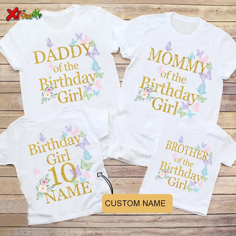 Girl Birthday T Shirt Butterfly Party Matching Family OutfitsTshirts Kids Custom Name Clothes Children Clothes Girls 9th 5 Years