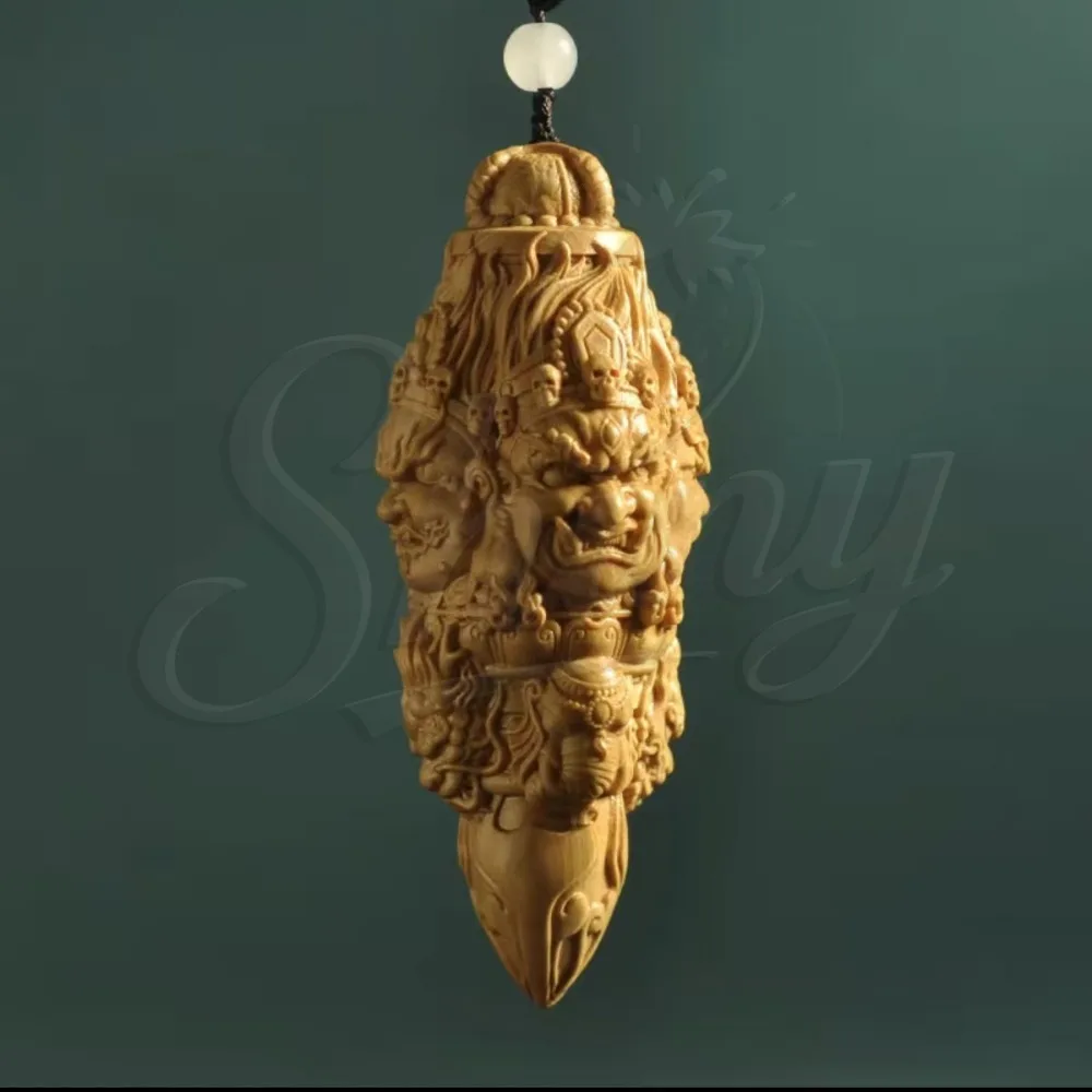 Poplar Wood Carving Vajra Mortar and Pestle To Play with Craft Gifts Tantric Dharma Pendant Natural Solid Wood Handle Pieces