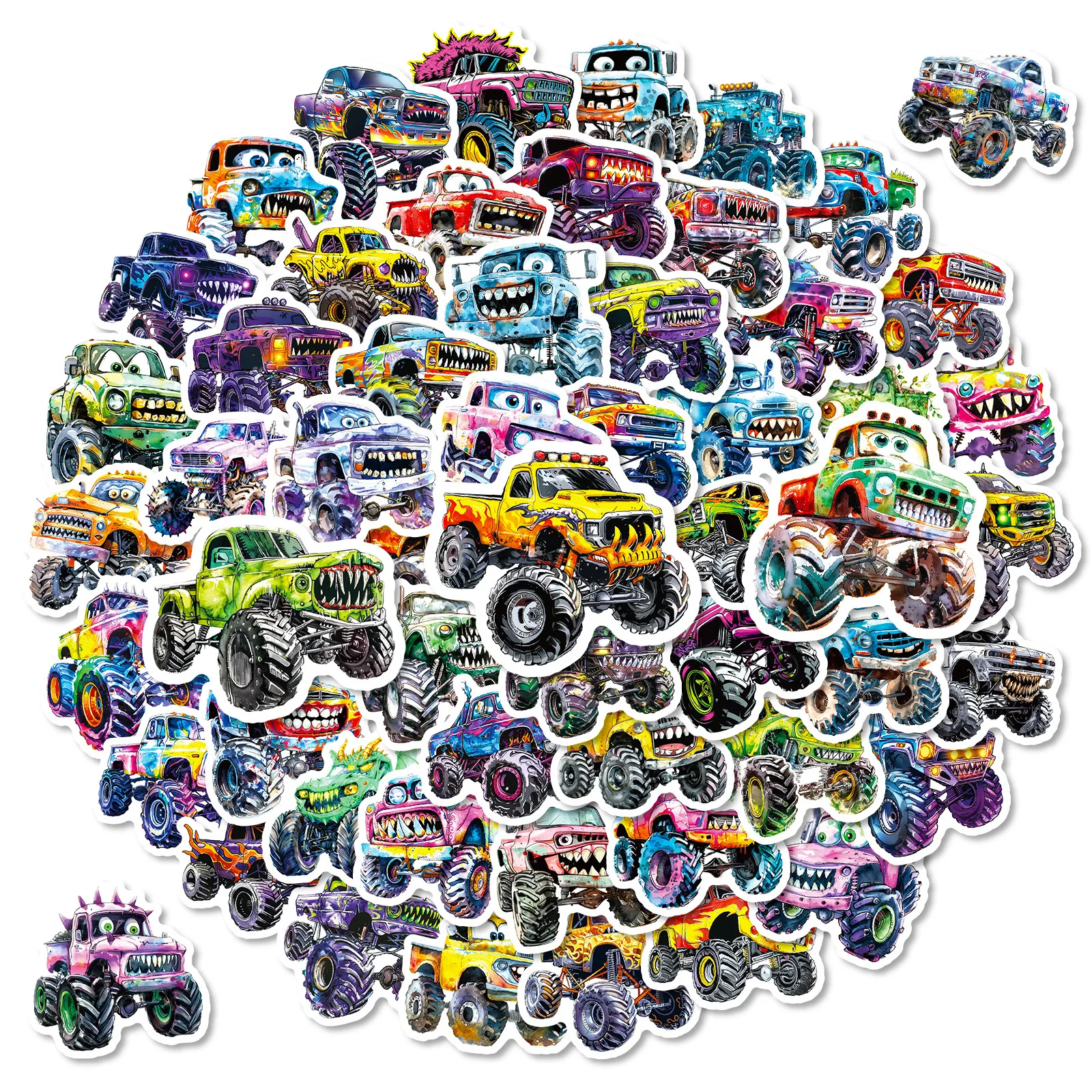 56/100Pcs Funny Doodle Monster Truck Car Cartoon Stickers DIY Game for Car Skate Helmet Suitcase Stationery Box Notebook Decals
