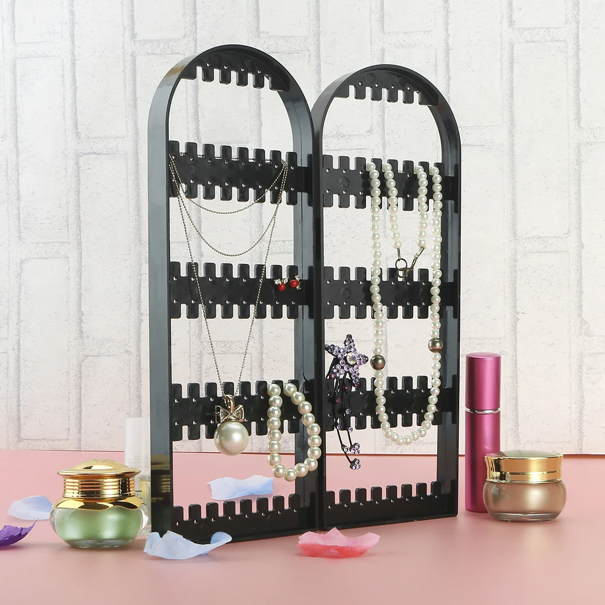 

120-Hole Plastic Jewelry Organizer Stand For Necklaces Bracelets Rings Earrings Display Rack Black Saving Desktop