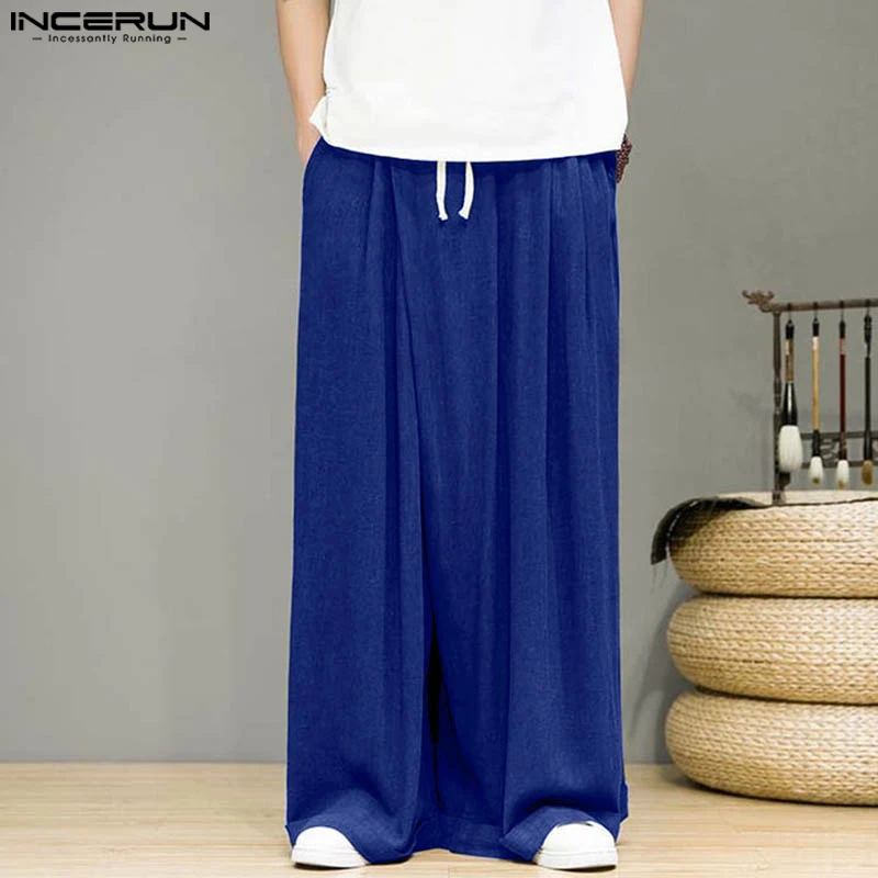 

INCERUN 2024 Korean Style Pantalons New Men's Solid Simple Long Pant Casual Streetwear Hot Selling Loose Wide Leg Trousers S-5XL