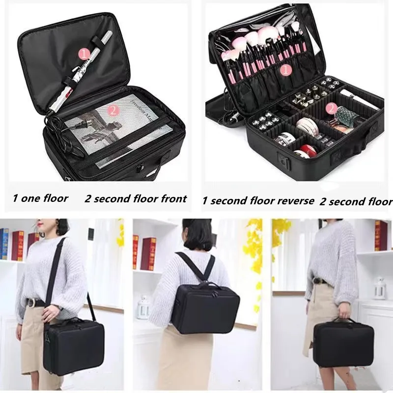 New Portable Makeup Bag Professional Embroidered Nail Art Clapboard Case Toolbox Cosmetic Bags for Women
