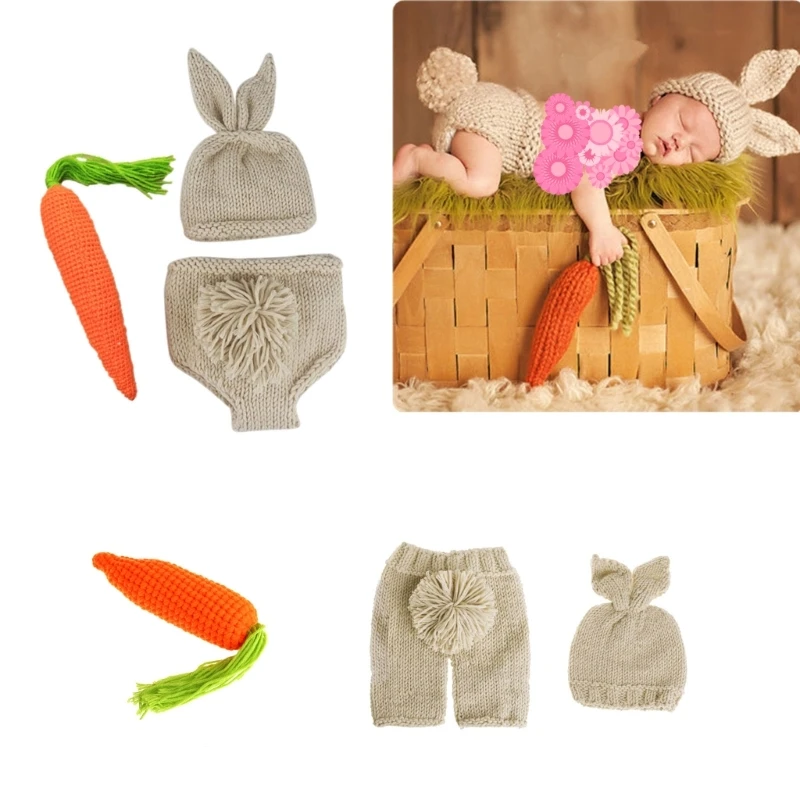 Infant Photograph Props Shorts Hat Carrot Set Newborn Shower Party Photo Clothes