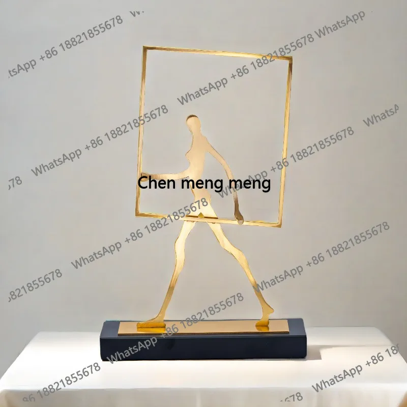 35cm Abstract Metal Sculpture Creative Handmade Metalwork Walking Figurines Modern Art Home Hotel Decor Luxury Gift
