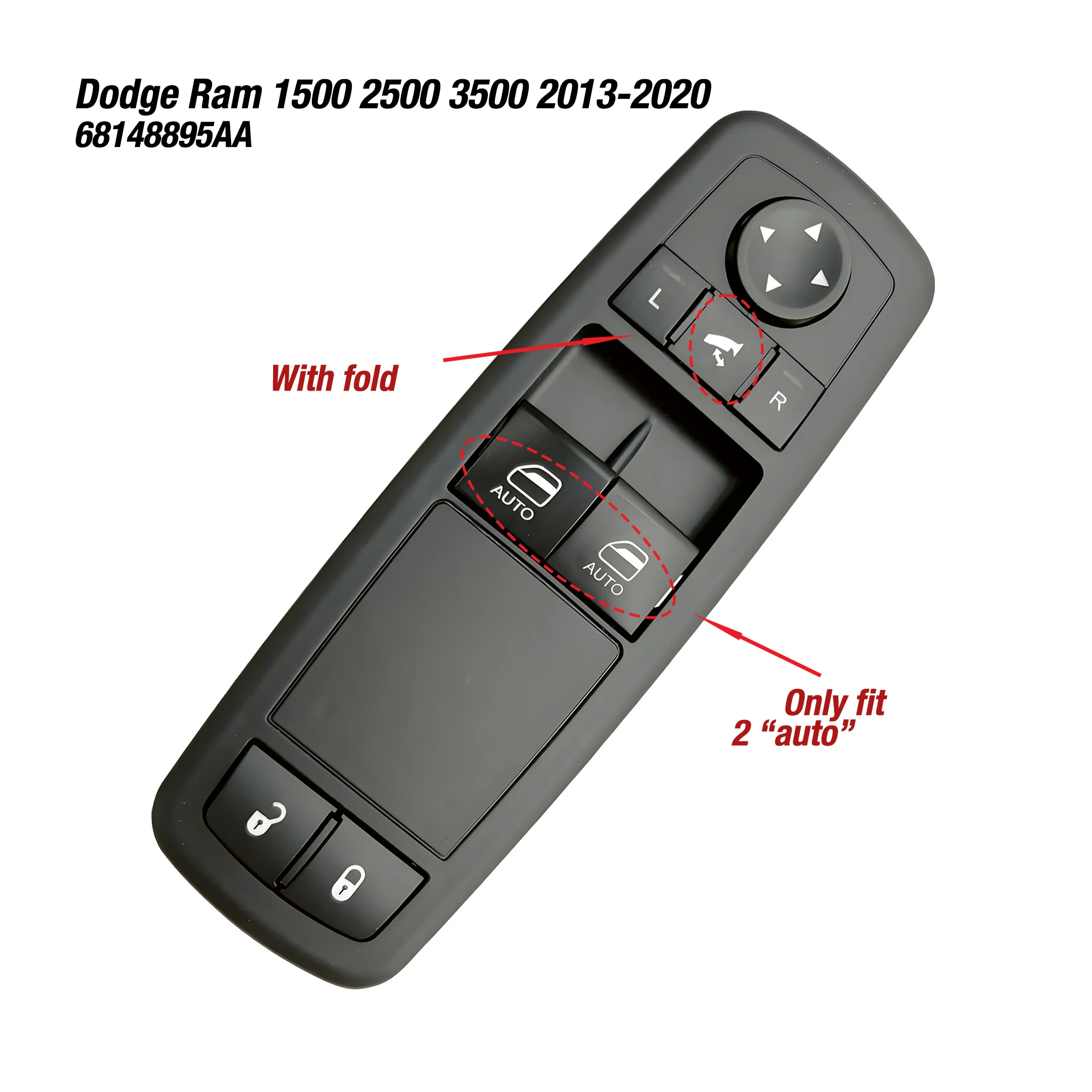 

68148895AA 68091001AB For Dodge Ram 1500 2500 3500 2013-2020,2 Auto Electric Power Lifter Window Master Control Switch Button