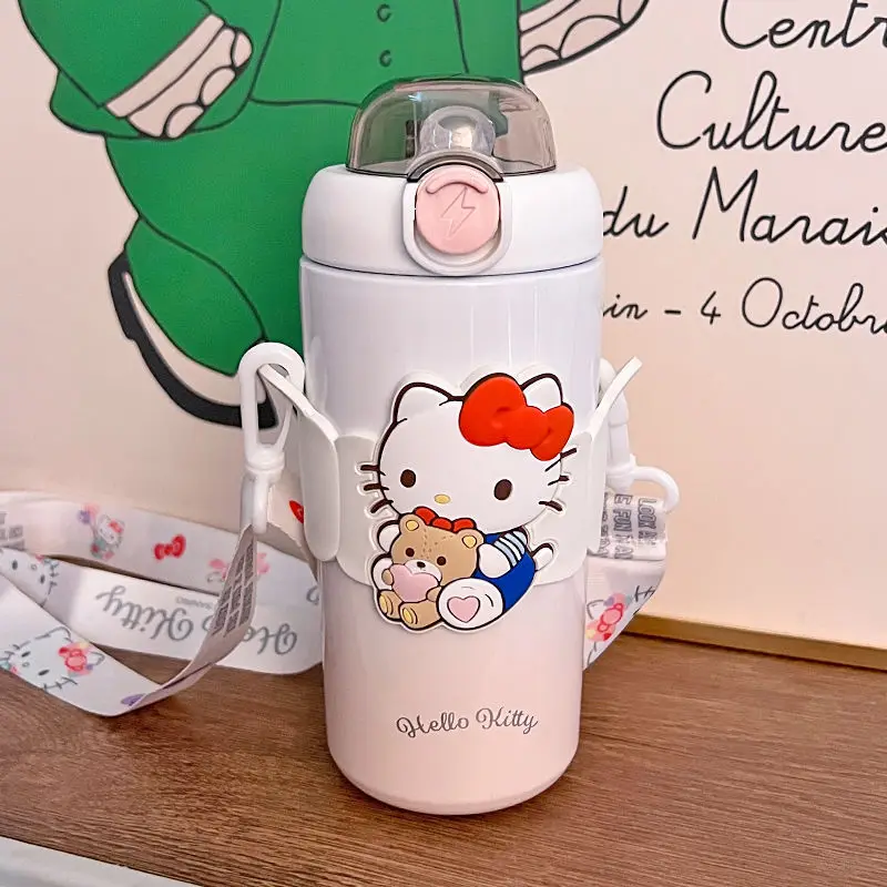 Miniso Sanrio HelloKitty Colorful Series Stainless Steel Insulated Cup Kuromi Large Capacity Water Cup Straw Child Birthday Gift