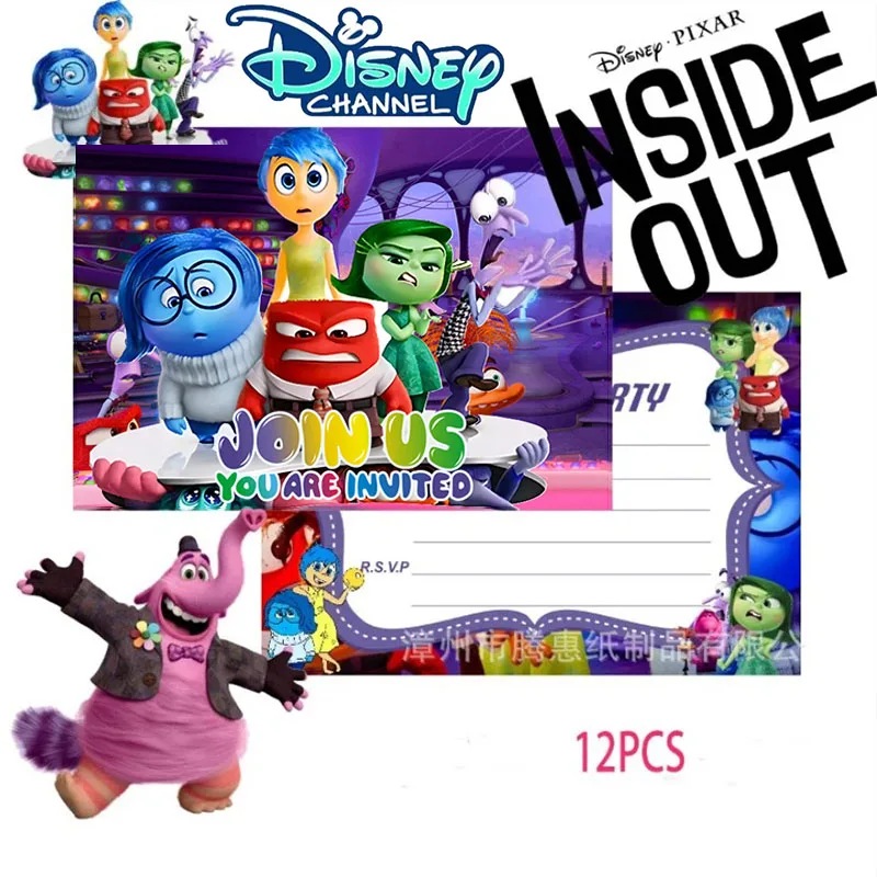 12pcs Disney Inside Out 2 Party Invitation Card Cartoon Happy Angry Birthday Party Supplies Halloween Christmas Greeting Card