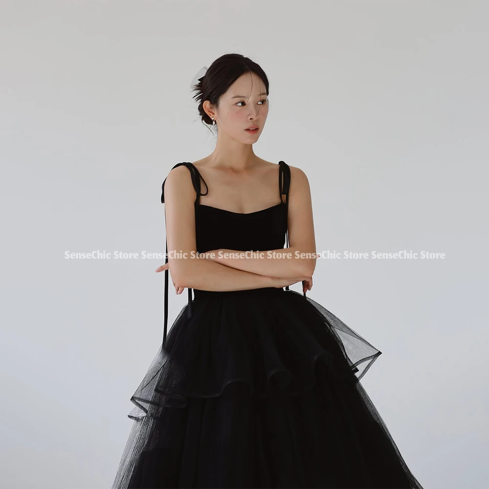 فساتين لحضور الحفلات الموسيقية للأميرة السوداء 2025 الكشكشة المتدرجة تول الكرة ثوب صورة تبادل لاطلاق النار السباغيتي الأشرطة الطبقات مشد الظهر مخصص