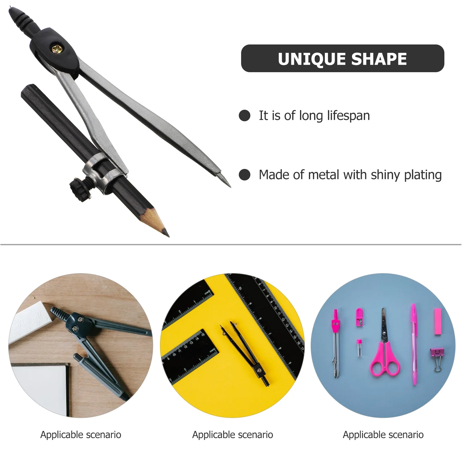 

Precision Metal Compass Pencil Holder for Geometry Math Drafting Tools Students Office Workers Shiny Coating Storage Case