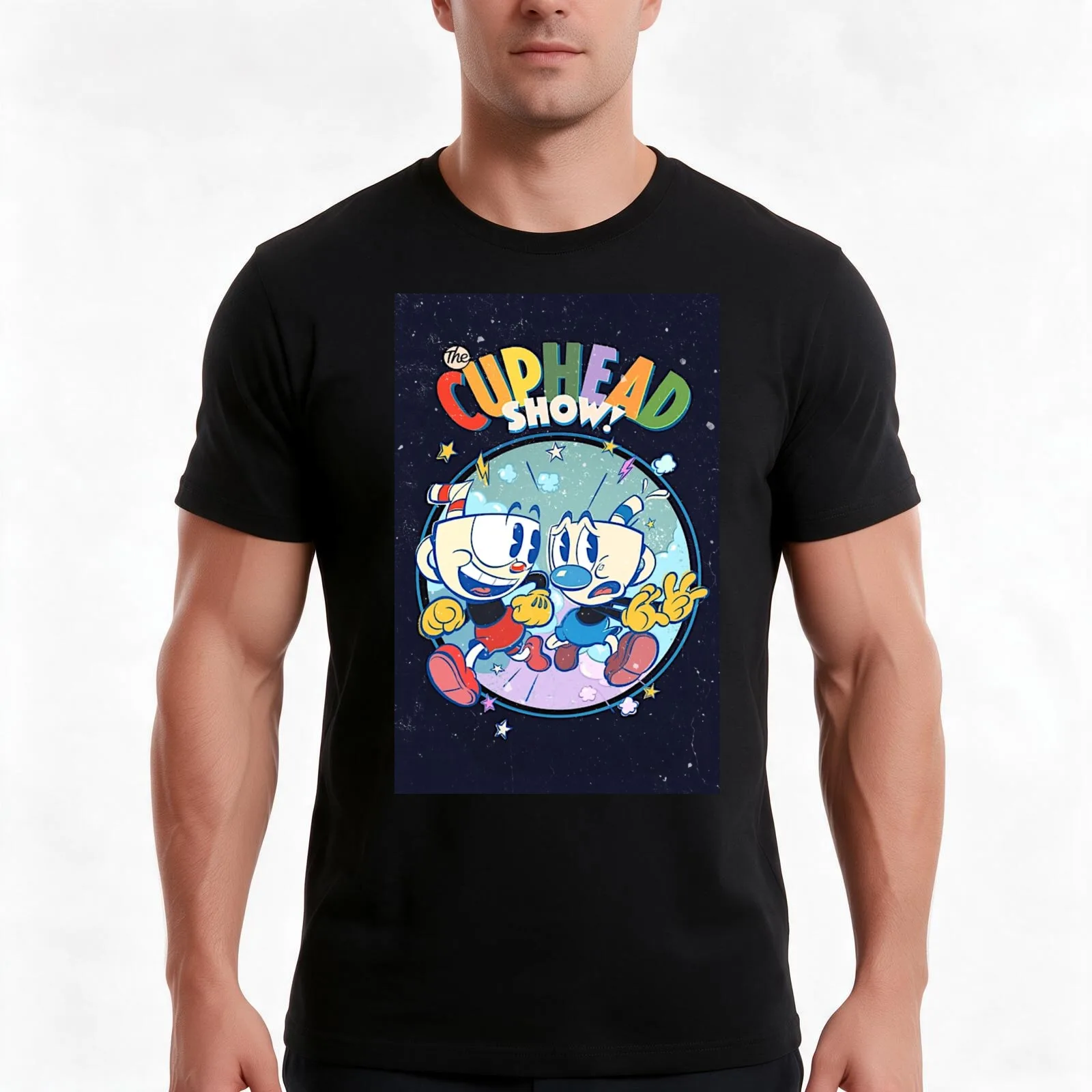 The Cuphead Show T-Shirt, Summer Casual Cotton Tee, Oversized Streetwear Tops, Vintage Graphic Print, Loose Fit Short Sleeve