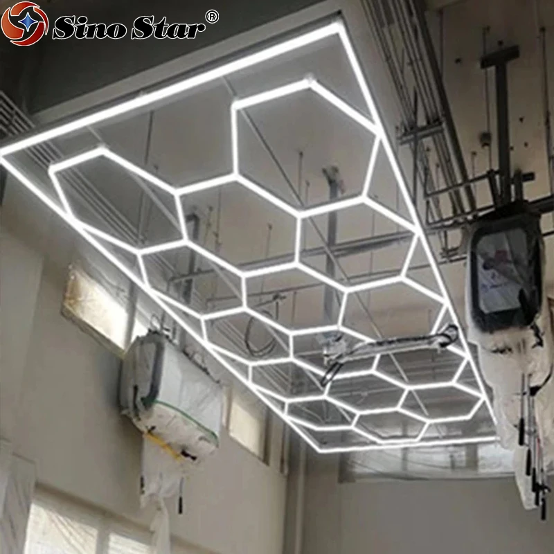 

Garage Light Hexagon Lights lamp 110V-240V Led Tube Honeycomb Ceiling Lighting For Auto Car Body Repair Led Workshop With Border