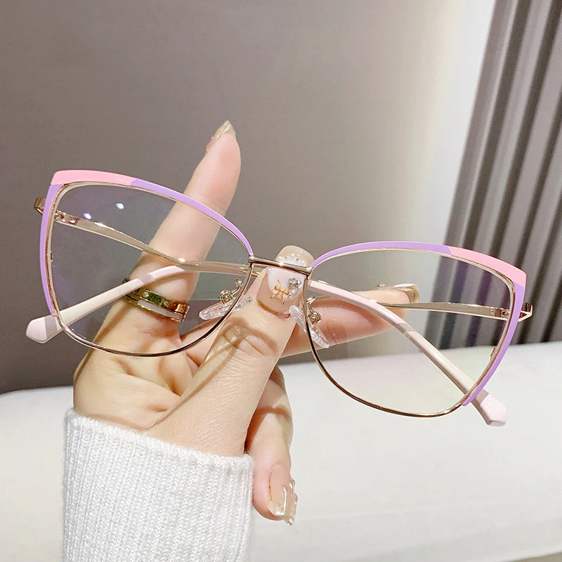 R57481 Fashion Metal Cat Eye Anti Blue Light Glasses Frame Stylish Business Presbyopia Eyeglasses Customizable Prescription