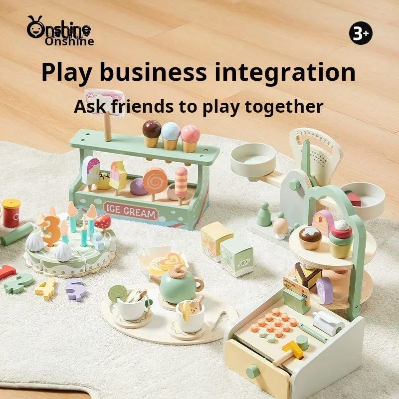 

Wooden Simulation Kitchen Toys Pretend Play Dessert Cake Tea Set Toddler Afternoon Tea Toys Kids Cognitive Social Toys Gifts