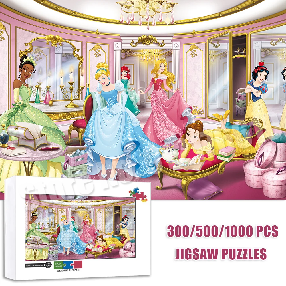 Disney-rompecabezas de dibujos animados para adultos, rompecabezas educativo de fiesta de princesa, juego de rompecabezas Diy, regalo para niños, 300/500/1000 piezas