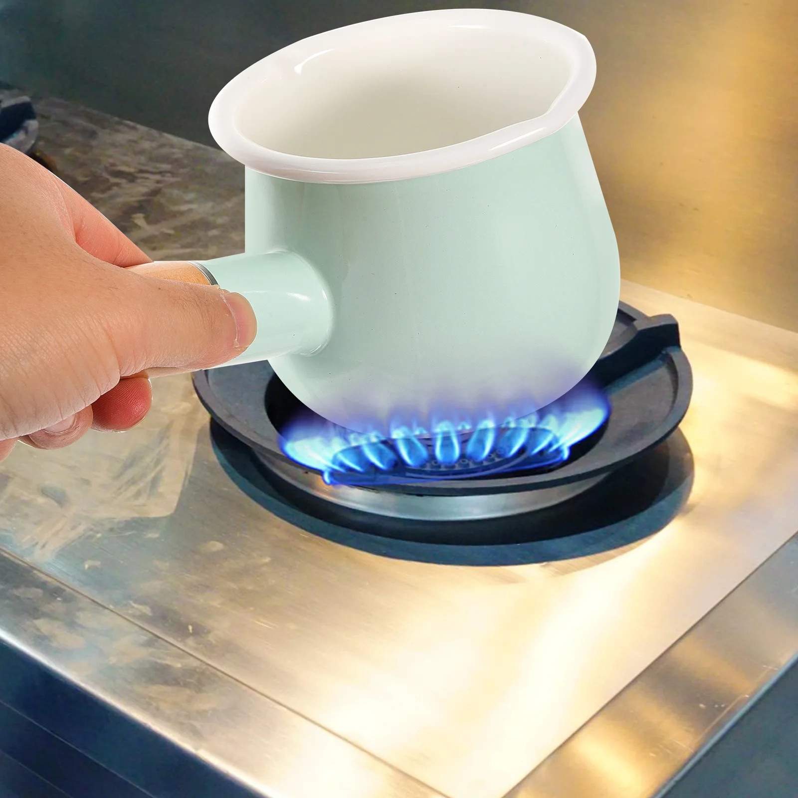 

Small Milk Pot Non-Stick Multi-Function Saucepan Food Cooking Enamel Kitchenware Safe Quick Heat Ergonomic Handle