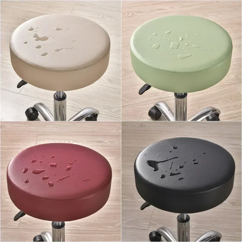 PU Leather Round Stool Cover Waterproof Elastic Lifting Footstool Covers 360 Degree All Inclusive Bar Chair Seat Cushion Cover