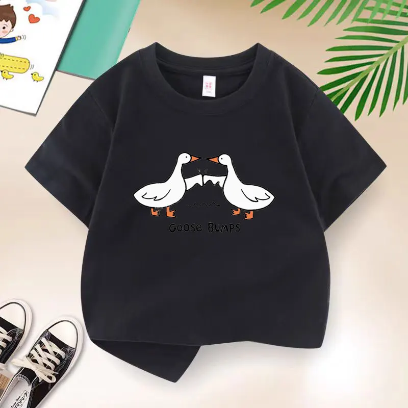 New 2026 Summer Casual Children's Goose Brother Korean T-shirt Boys T Shirt Boys Clothes Print Cotton T Shirts Kids Clothes