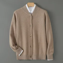 100% Mink Cashmere Sweater Knit Cardigan Men Stand Collar Long Sleeve Autumn and Winter Men's Clothing Casual Business Coat Top