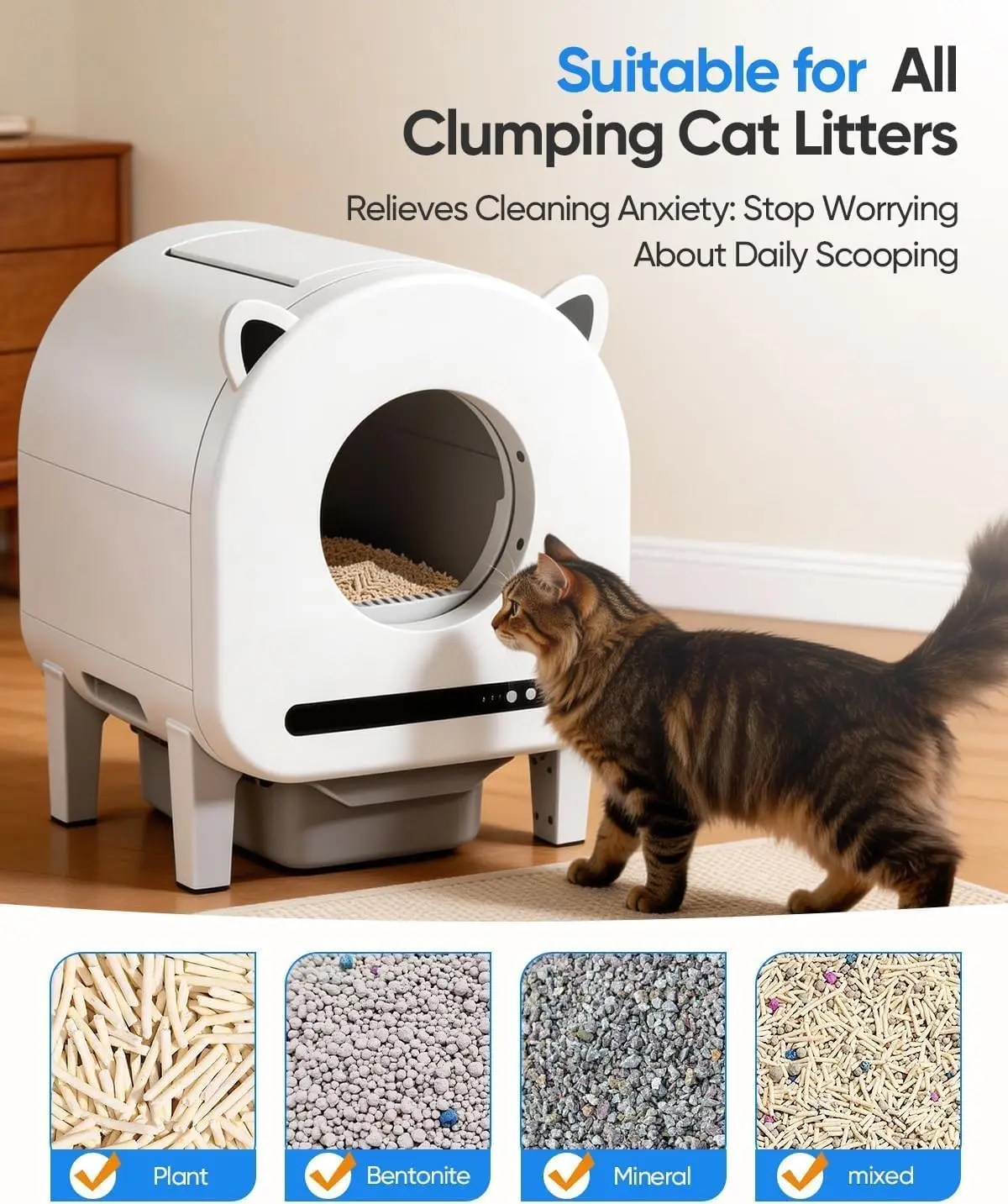 Self Cleaning Cat Litter Box for Multiple Cats Up to 5 — 68L Automatic Robot Litter Box | 15 Sensors Safety | App, Customized