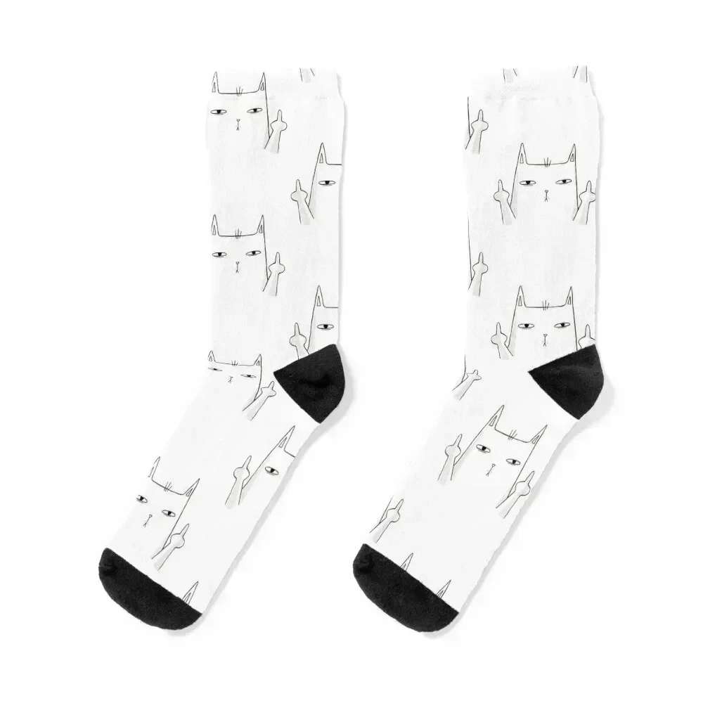 

Middle Finger Cat White Socks heated Run anti-slip hockey Socks Female Men's