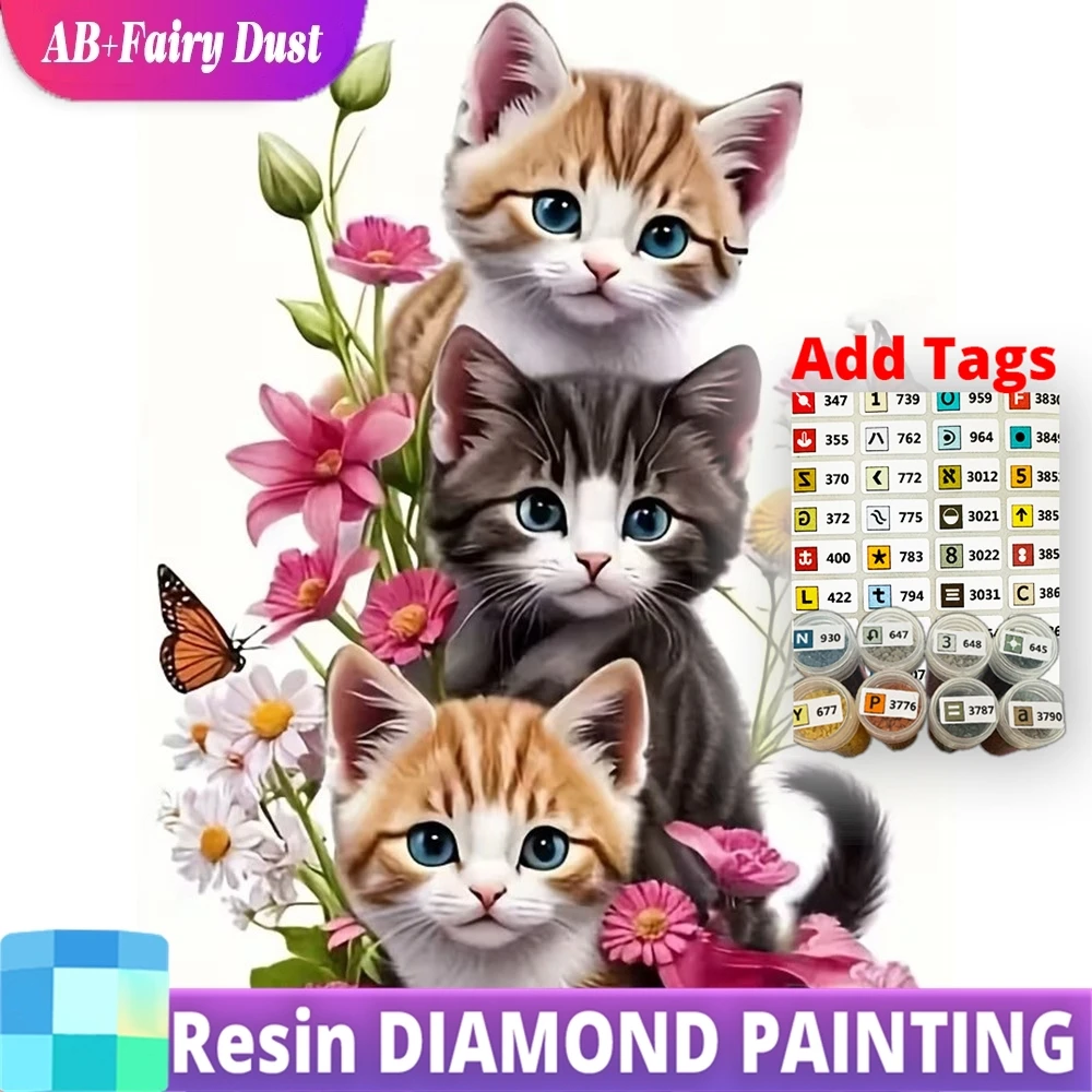 

Новинка: Алмазная вышивка AB Fairy Dust Resin, мозаика из страз с изображением кошки, животных и цветов, ручная работа