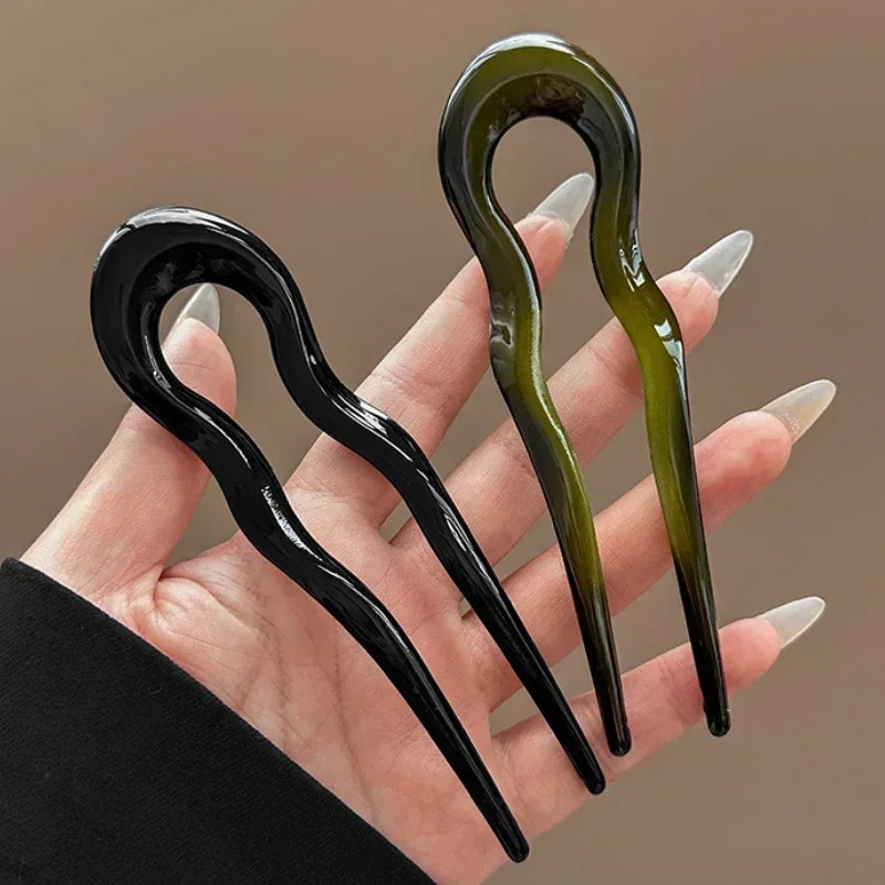 Horquilla para el pelo elegante en forma de U, palitos para el pelo de diseño geométrico a la moda de acetato, horquilla de carey, accesorios para la cabeza para mujeres y niñas