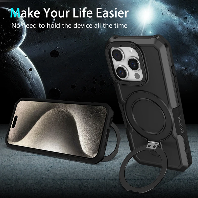 Case for iPhone 11 Pro Max Armor Phone Cover with Rotated Ring Stand for iPhone XR XS Max SE2020 7 8 14 15 Plus