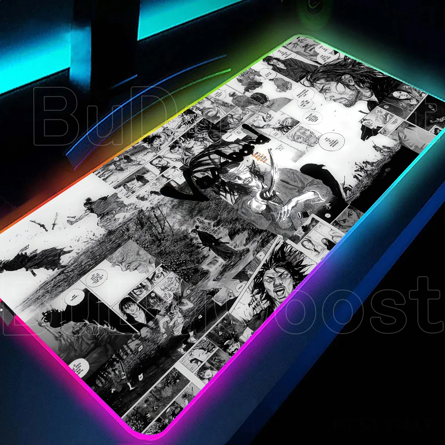 

Glowing RGB Desk Mat Popular Musashi Manga Vagabond Mouse Pad Large Size Japanese Samurai Office Table Protector Mats Mouse Pad