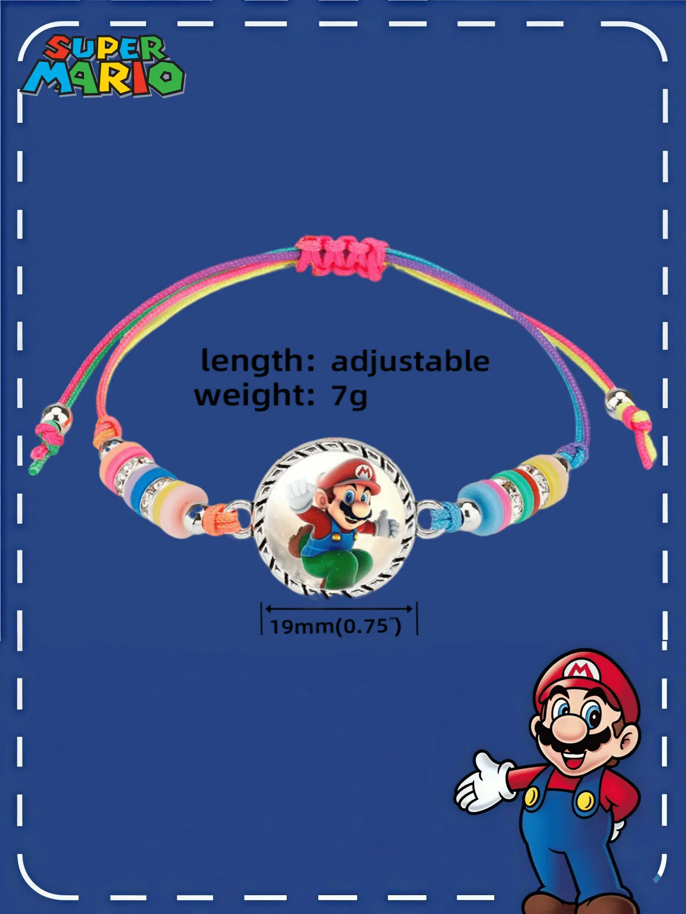 قطعة واحدة من إكسسوارات MINISO Anime الطرفية، سوار جوهرة ماريو تايم كارتوني عصري، مجوهرات بسيطة منسوجة ملونة للفتيات