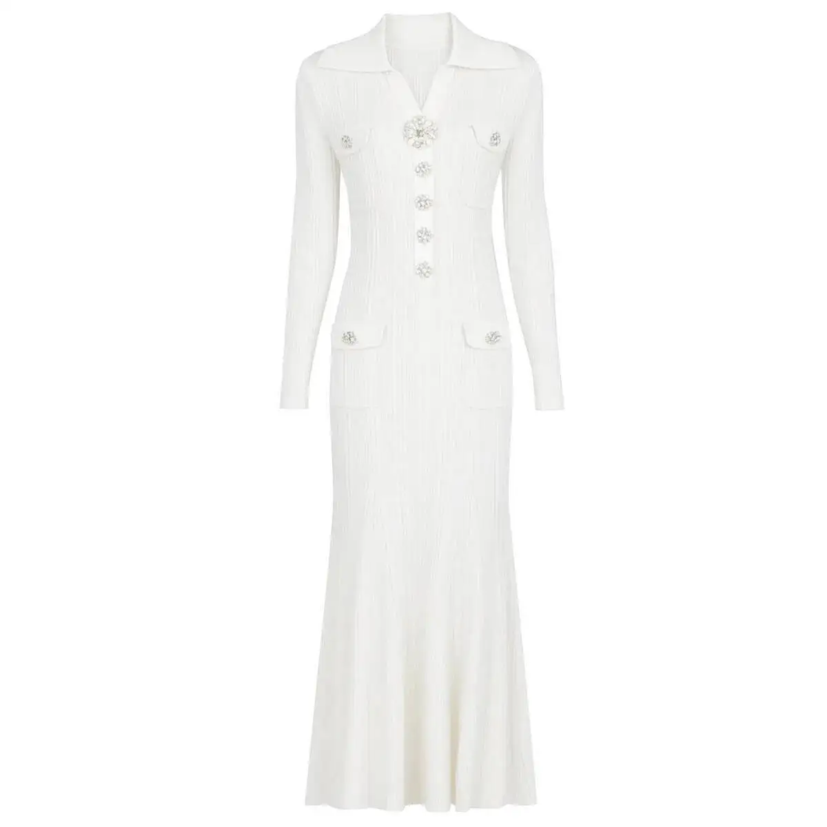 ชุดเดรสไหมพรมแขนยาว LEOSOXS ปกเสื้อปักเลื่อมติดกระดุมทรงหางปลา ชุดเดรสยาวทรงเข้ารูปสำหรับผู้หญิง ฤดูใบไม้ร่วง ทรงสลิม เซ็กซี่ เสื้อผ้าปี 2025