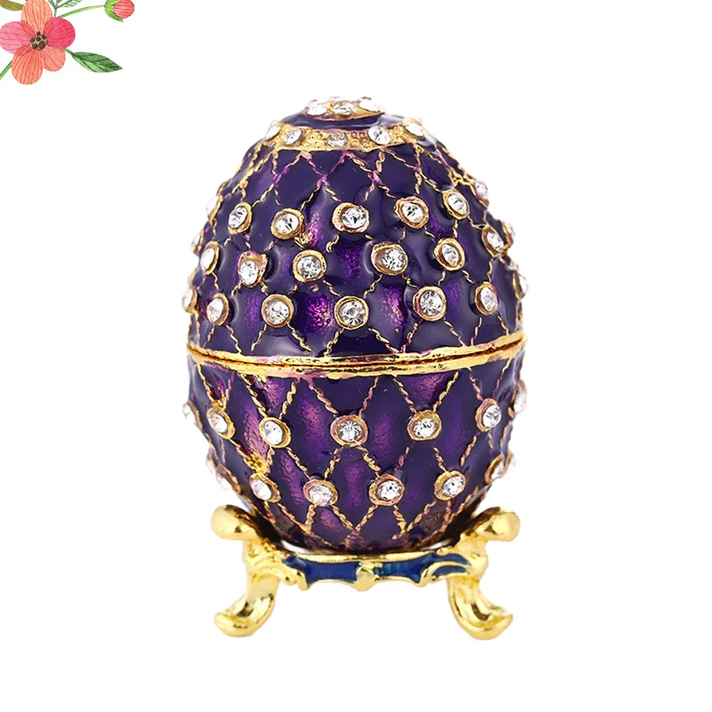 

1Pcs Jewelry Storage Box Egg Shape Enamel Alloy Rhinestone Small Trinket Case Jewelry Organizer Gift for Women Desktop