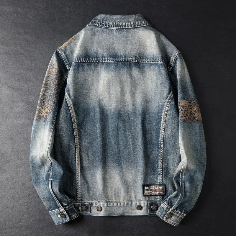 Spring New Denim Coat Men's Retro Wash Slim Jacket European Heavy Youth Embroidery Top Tide  High Appearance Level [Shop Sales]